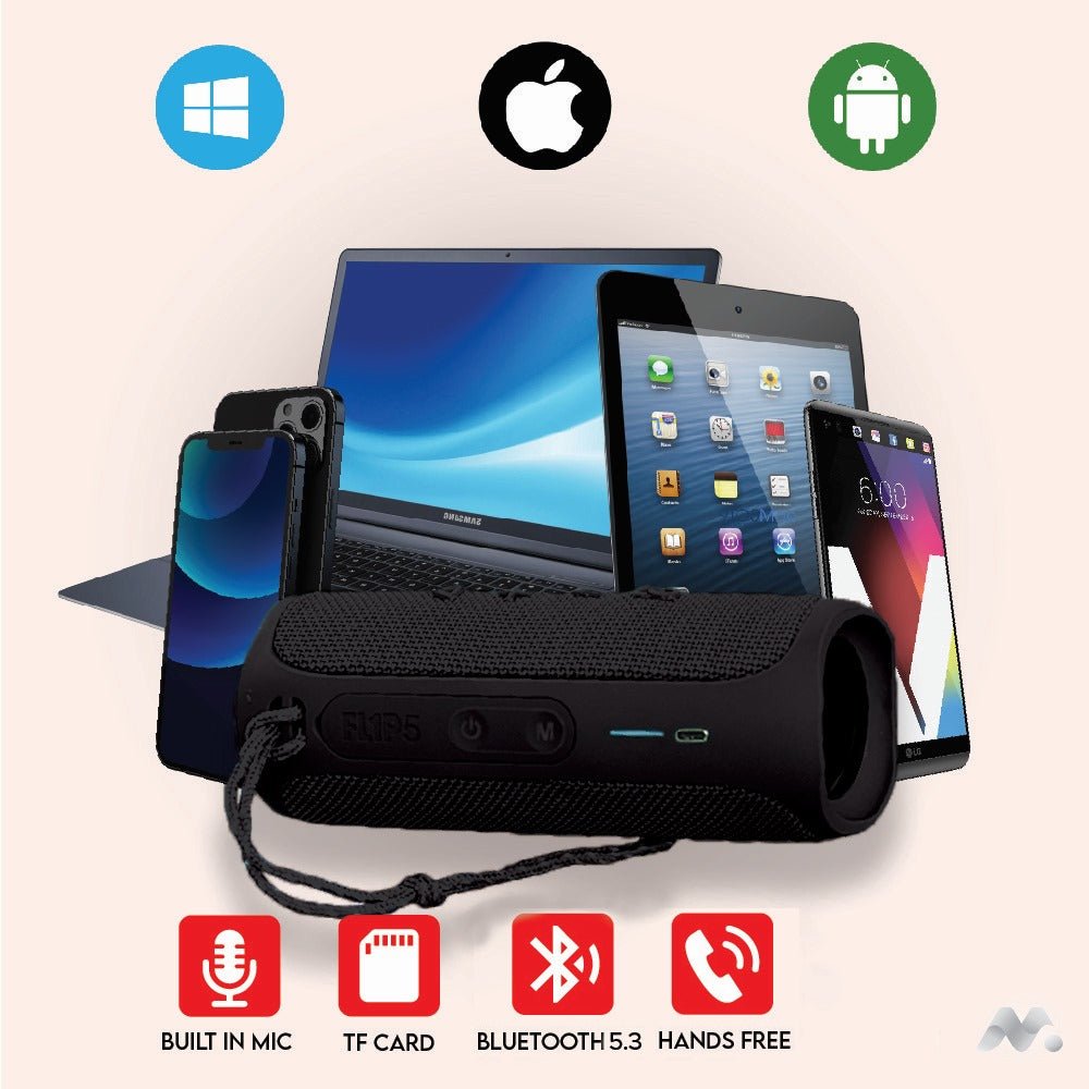 MetaTronics Black Waterproof Bluetooth Speaker with devices