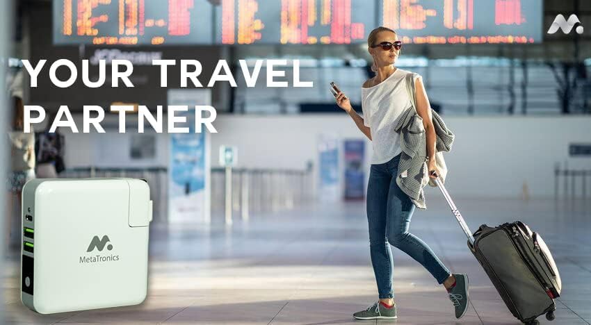 MetaTronics Omni Charger 4in1 Travel Charger Power Bank with Global Adapter Kit | 4in1 Powerbank Features Wall Charging, Wireless Charging, 6700mah Powerbank, and 4 Travel Adapters - MetaTronics